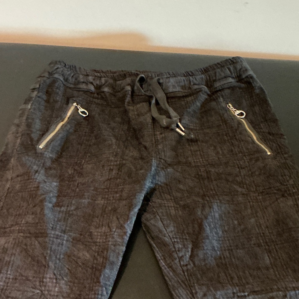 Women's Black Straight Leg Pants with checkered pattern